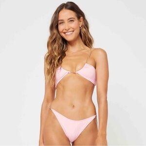 NWT L*Space X Tessa Brooks Pink Gold Sammie Top and Van Damme Bikini Bottom Set